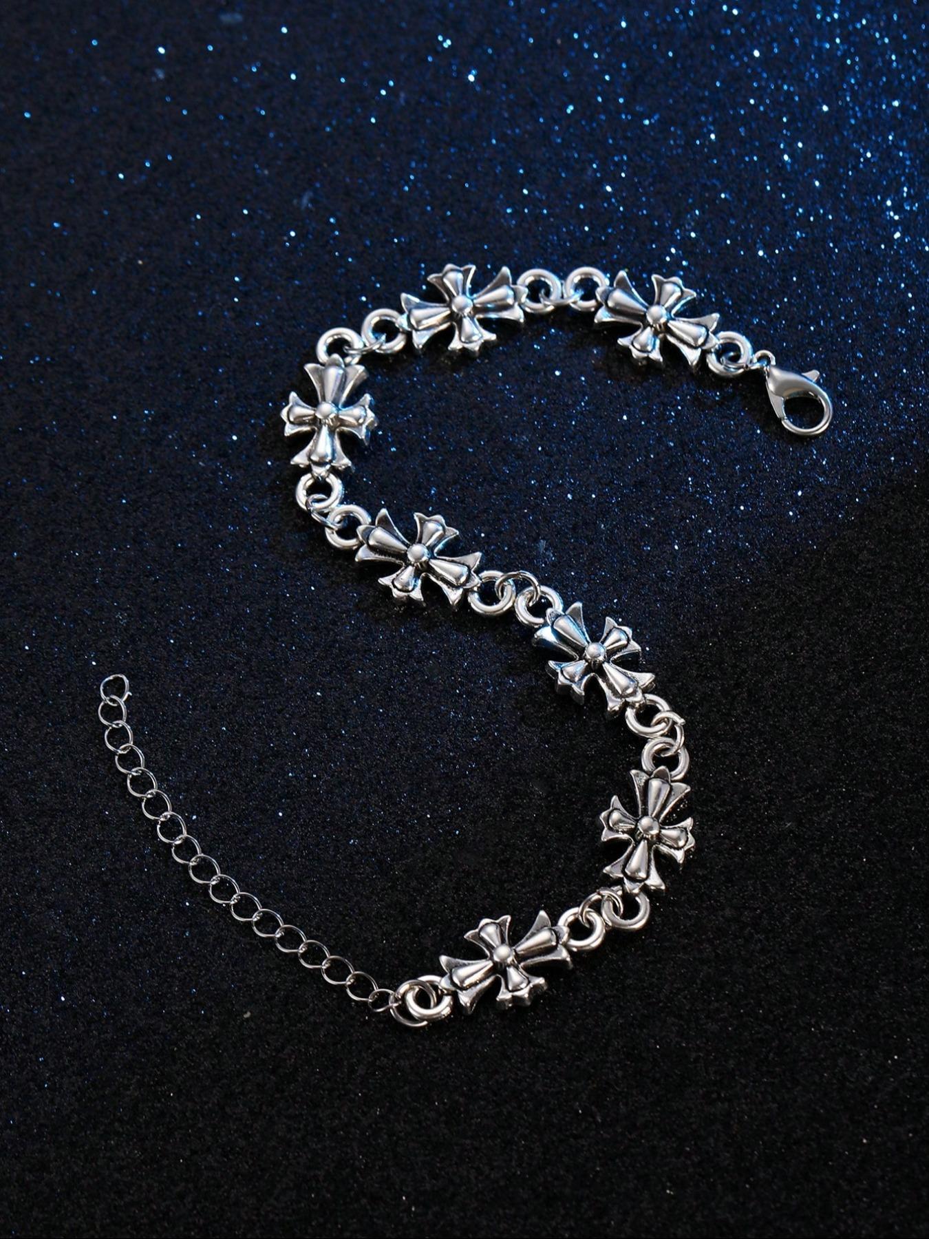 Punk Style Cross Vintage Men's Bracelet, High-Quality Fashionable Jewelry Fashion Accessory for Daily Wear, Perfect Birthday & Engagement Gift, Flower Design Bracelet Punk Style Cross Vintage Men's Bracelet, High-Quality Fashionable Jewelry Fashion Accessory for Daily Wear, Perfect Birthday & Engagement Gift, Flower Design Bracelet