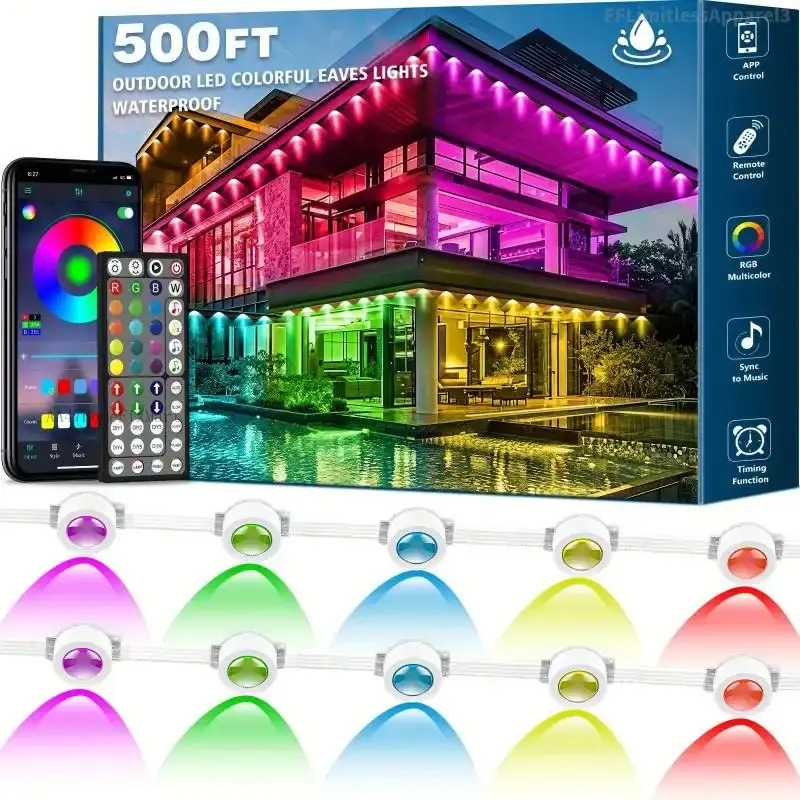 500 Feet, 250 Bulbs IP67 Waterproof RGB Outdoor LED Permanent Light, Comes with App and Remote Control, Best Choice for Party, Valentine's Day Decoration, Garden and Gift for Boyfriend or Girlfriend, Patio Outdoor Light, Mutovlin,FFLimitlesAA47HomeFixMart