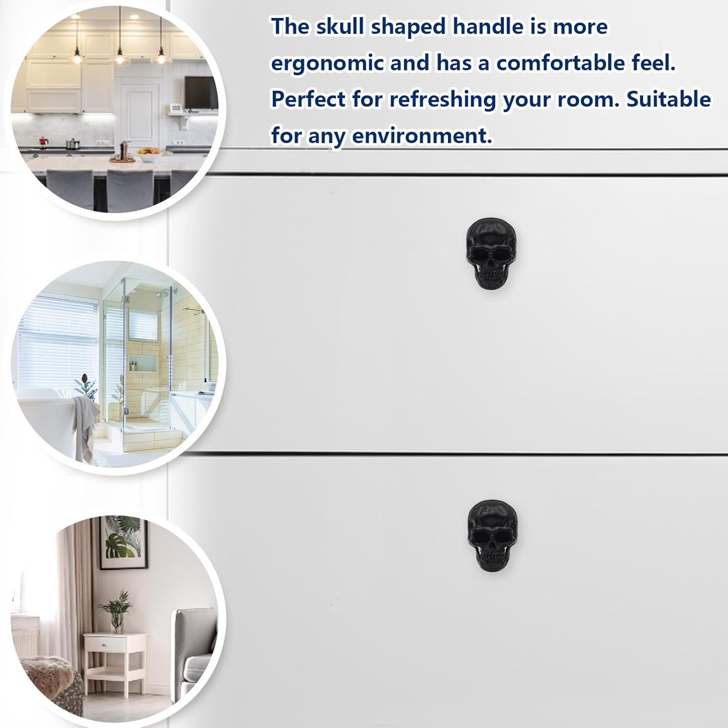 8 Pack Skull Skeleton Cabinets Knobs, Single Hole Pull Handle for Drawer Wardrobes Bookcases Dresser Closets Hardware Furniture Decoration (Black)