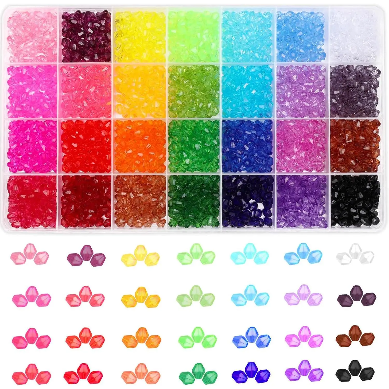 6 mm Bicone Glass Beads, 1960 Count, 28 Assorted Colors for DIY Crafting & Jewelry Making Projects