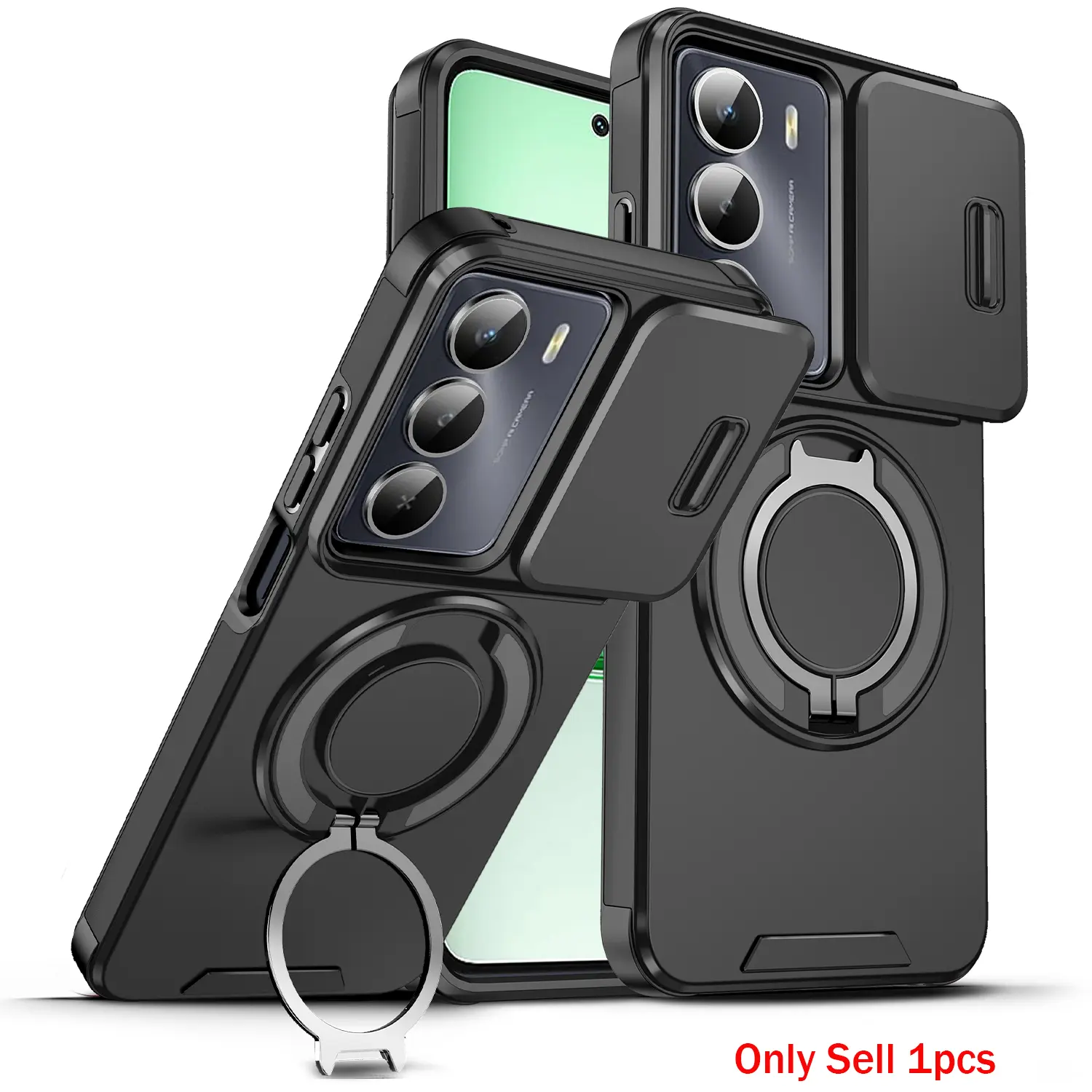 Case for Oppo Realme 14X 5G India/C75 4G/V60 Pro 5G, Magnetic 360° Rotatable Ring Stand, Dual Layer Shockproof Dust-Resistant Cover for Oppo Realme 14X 5G India/C75 4G/V60 Pro 5G Case