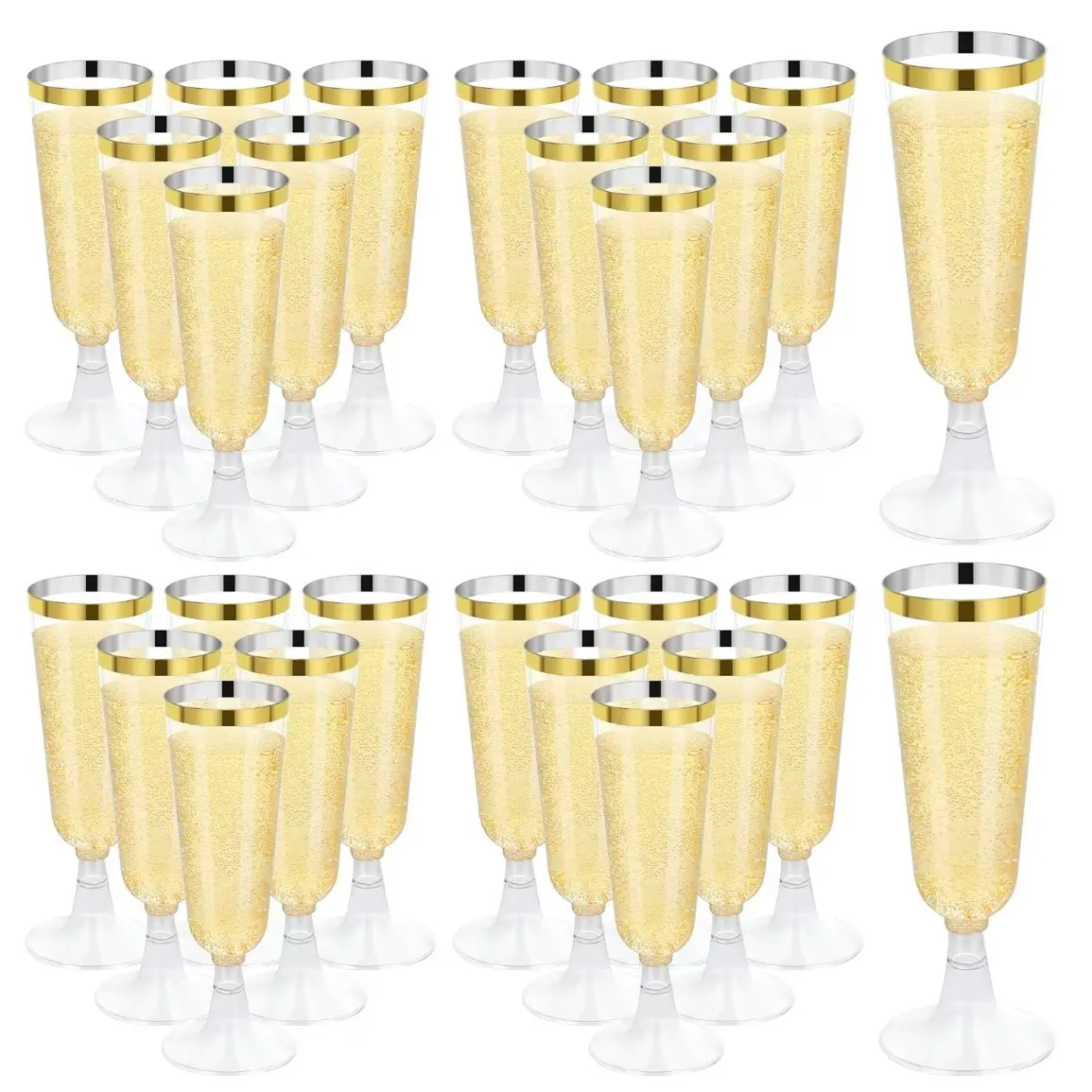 50Pcs 5oz Gold Rim Clear Plastic Champagne Flutes, Disposable Tableware Supplies Assemble Mimosa Cocktail Goblets, Bulk Toasting Glasses Party Cups Perfect for Engagement, Wedding, Birthday, Christmas & New Year’s Eve Parties