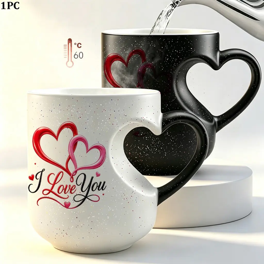 I LOVE YOU: Shimmering Heart Ceramic Mug - Perfect for Your Special Moments! Thermosensitive Ceramic Mug, Magic Color - Changing Mug Heart - Handle Mug, 11Oz/ 330Ml, Christmas Gift for Lovers And Mothers, Gift Giving