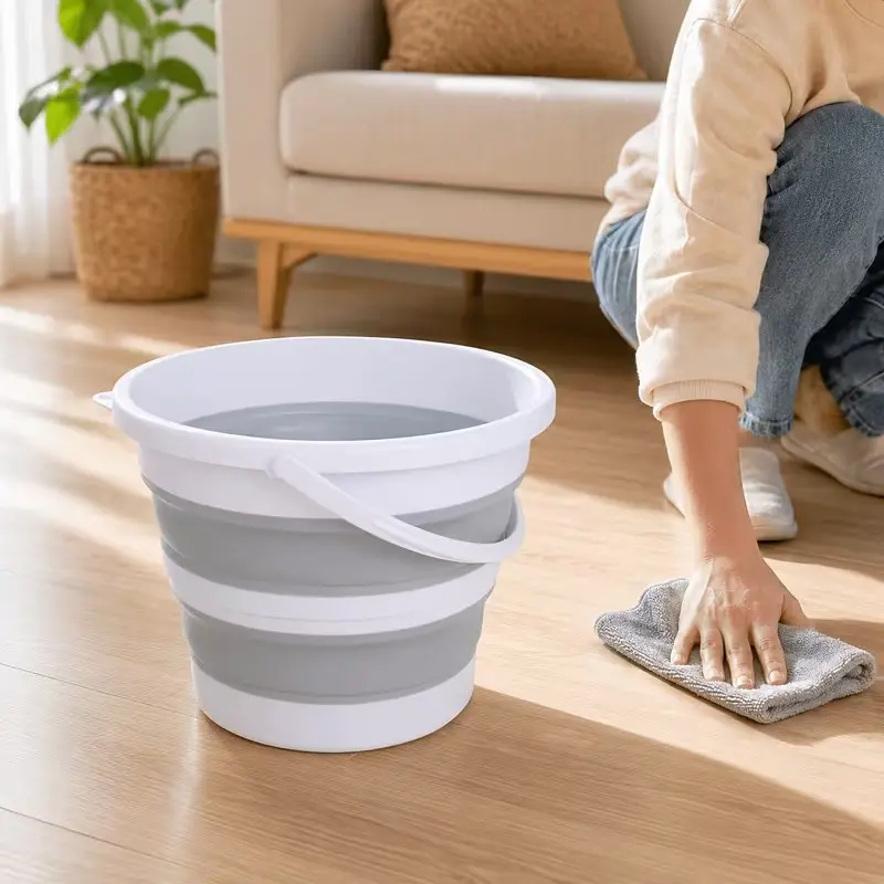 Foldable Plastic Bucket with Handle, Space-Saving Stackable Design, Ideal for Gardening, Car Washing, Home Cleaning, Camping, Fishing, Travel, Kitchen, Bathroom, Outdoor Storage