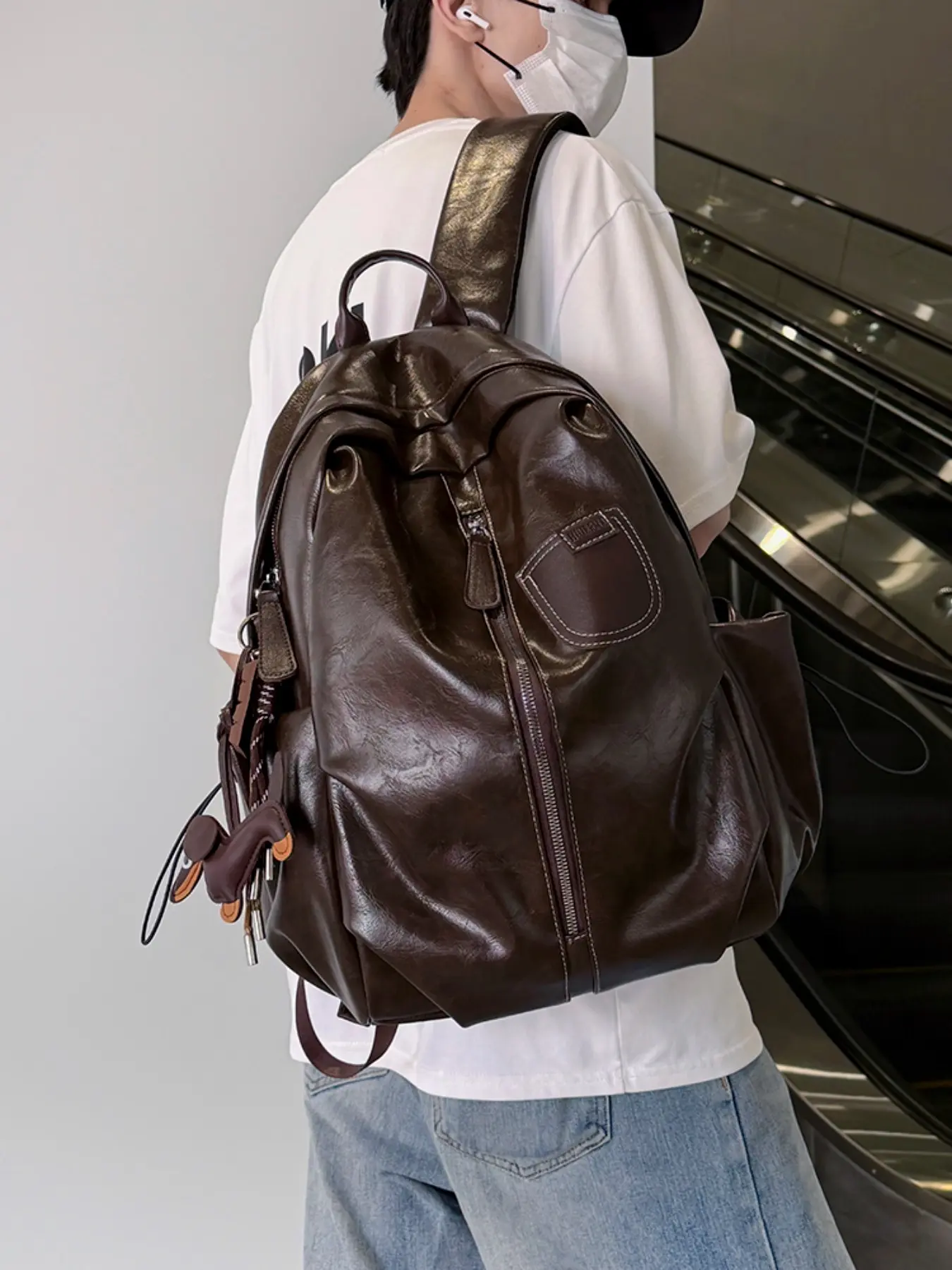 2026pu Solid Color Backpack, Large Capacity Fashion Laptop Bag, Casual Sports Business Travel Bag, Commute Outdoor Backpack