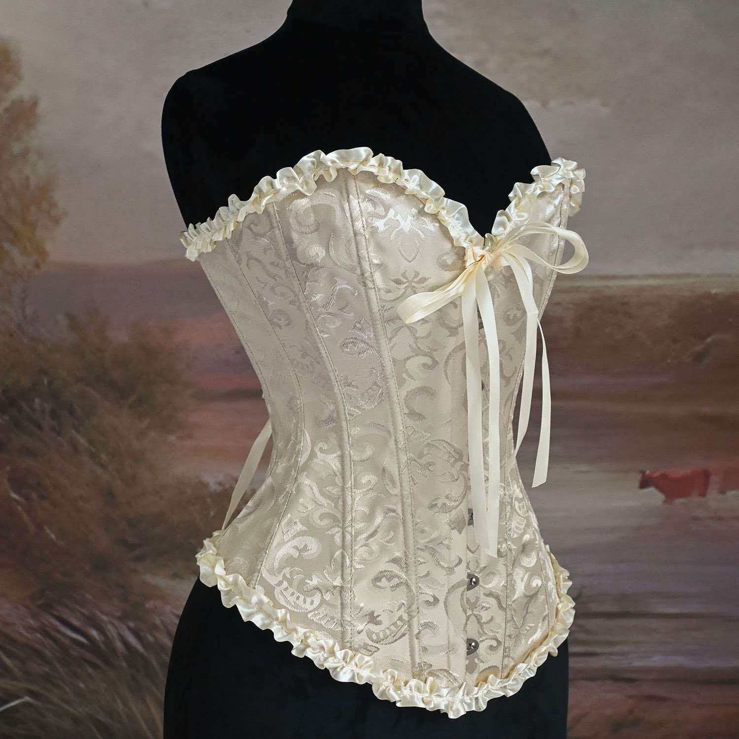 Vintage Jacquard Corset Top for Women |   French Court Style Overbust Bustier |   Boned Waist Trainer Shapewear