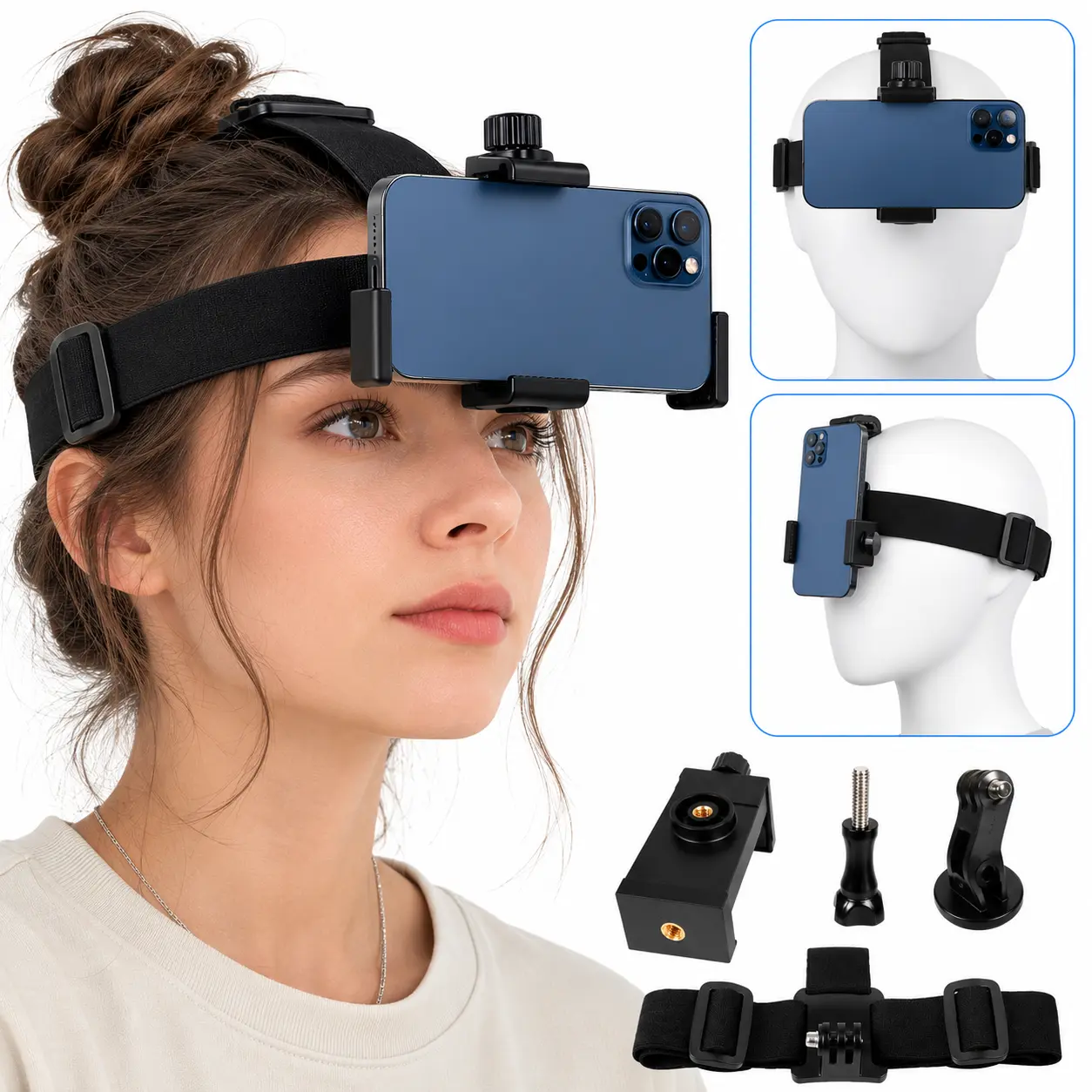 Hands Free Head Strap Phone Holder, 360° Adjustable POV Phone Mount for Phone & Android, Comfortable First Person Viewing Stand for Travel, Cooking, Repair & DIY