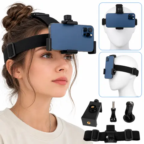 Hands Free Head Strap Phone Holder, 360° Adjustable POV Phone Mount for Phone & Android, Comfortable First Person Viewing Stand for Travel, Cooking, Repair & DIY