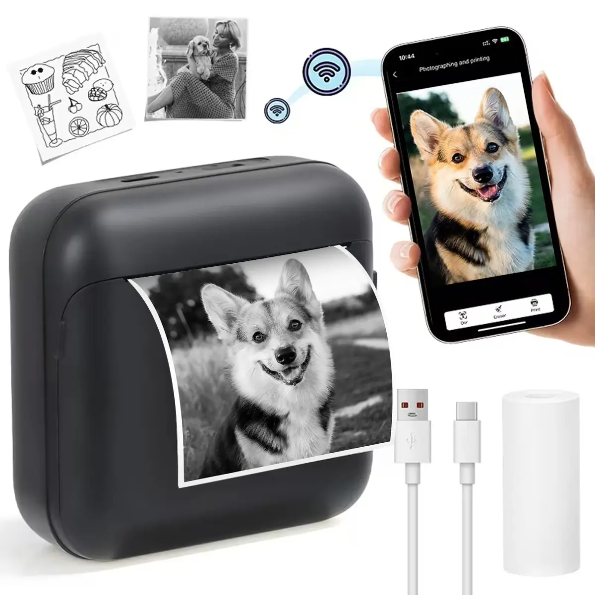 Portable Mini Thermal Printer, Inkless 203dpi, USB/battery Powered, Ideal for Notes, Photos, Receipts, DIY Crafts, Compact Design, Portable Handheld Printer