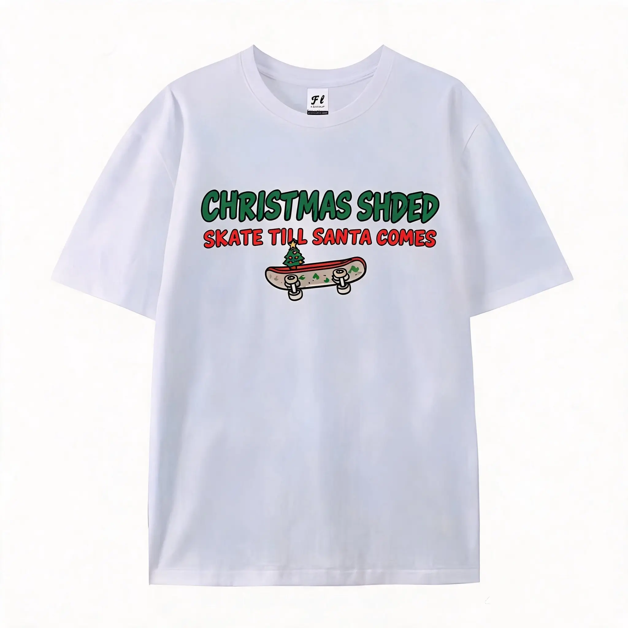 Oversized Christmas Shded Skate Till Santa Comes Skateboard Christmas Graphic T‑Shirt, Comfort Cotton Fashion Outfit, Cute Christmas Valentine Gift For Him Her, Perfect Holiday Present For Lovers Family Friends