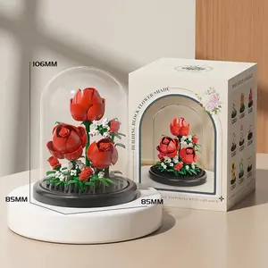 MOC Eternal Bouquet Rose Building Blocks 3D Set, DIY Decorative Brick Toy with Display Box for Home Office, Stress Relief Classic Novelty Toy