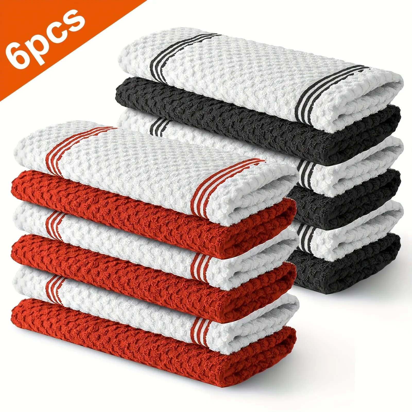 6pcs Kitchen Dish Towels - High Absorbency, Durable Fabric for Drying Dishes And Cleaning, Soft Cleaning Cloths, Textured Surface Towel