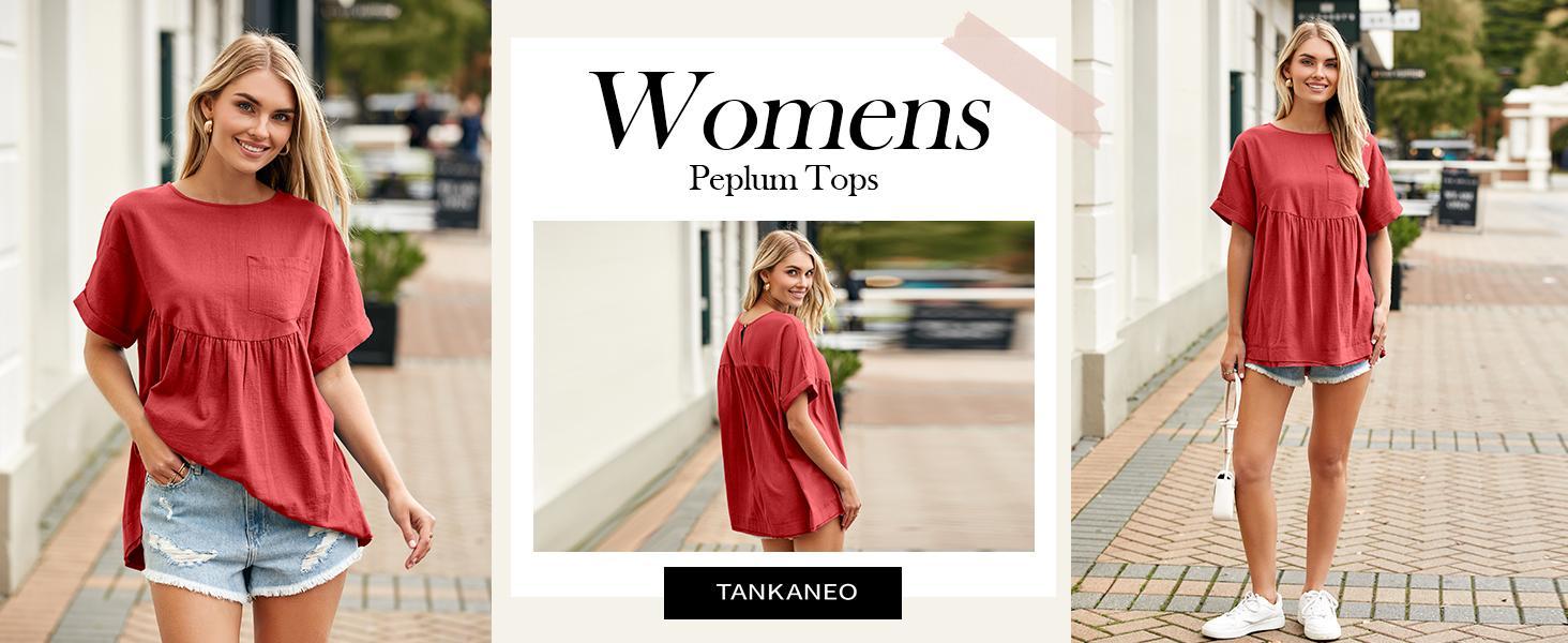 Imily Bela Womens Summer Babydoll Tops Casual Loose Fit Peplum Oversized Tunic Shirts