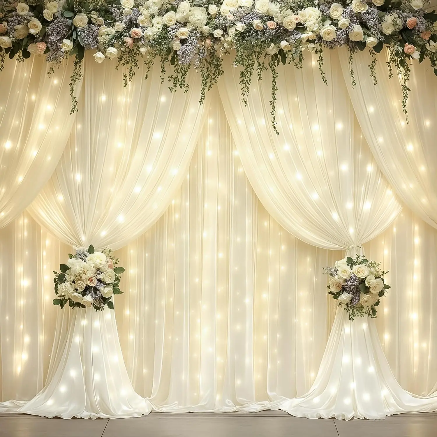 10x10ft Ivory Lighted Backdrop Curtain Cloth Set, Wrinkle-Free Lightweight Hand-Assembled Banners for Wedding, Home Decorations (Festive & Party Supplies)