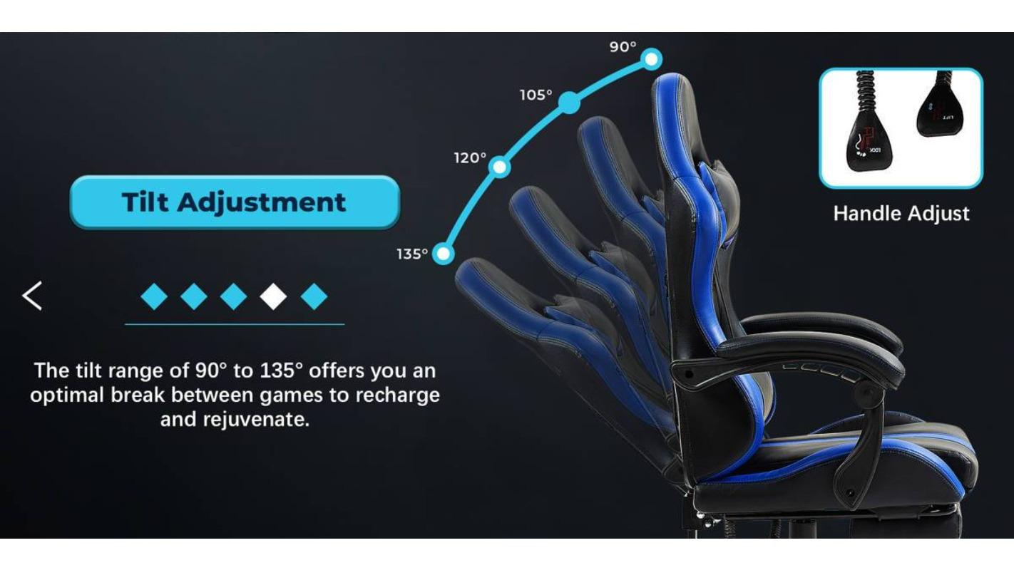 PU Leather Gaming Chair with Footrest, Ergonomic Computer Chair with Massage Lumbar Support