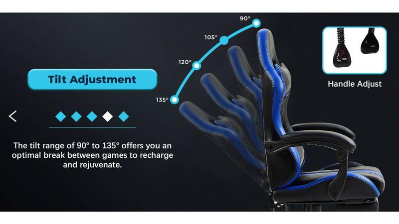 PU Leather Gaming Chair with Footrest, Ergonomic Computer Chair with Massage Lumbar Support