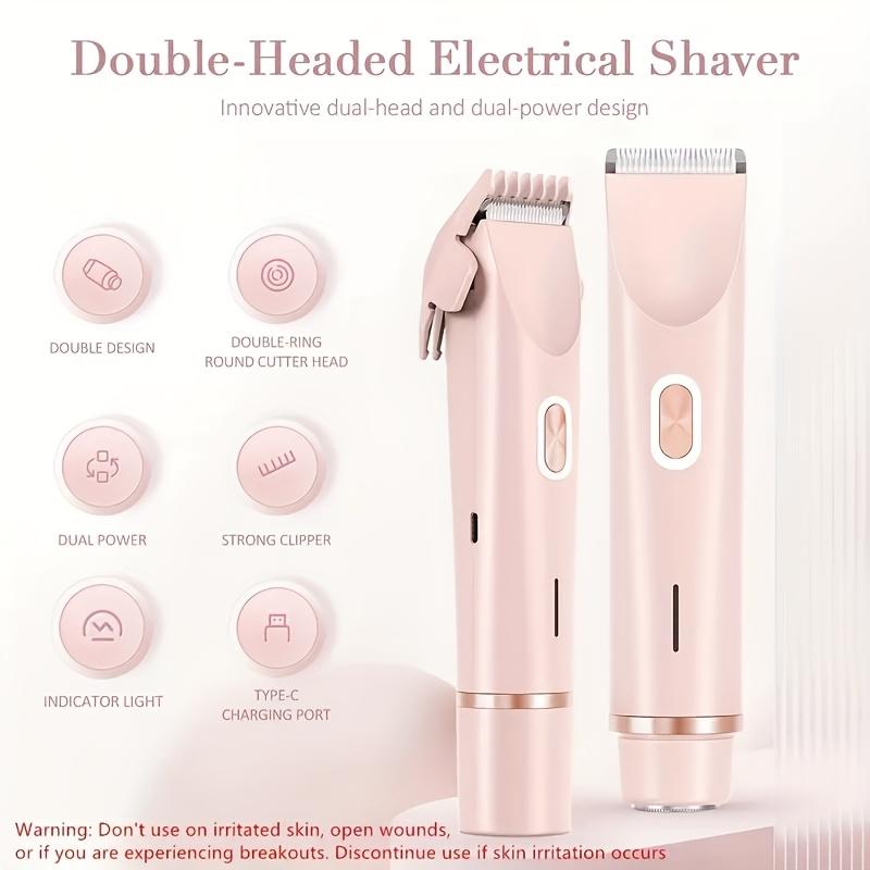 Dual-Head 2-in-1 Women'S Electric Shaver for Balding, Eyebrows, Face, Legs & Underarms - Wet/Dry Use Hair Remover - Portable Bikini Trimmer -  - Gentle & with Stainless Steel Blades, Wet Shaving Device |   Elegant Groomin body  trimmer  for  women