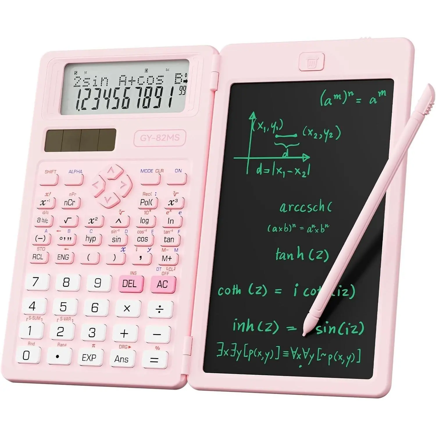Pink Scientific Calculators for Girls Students, 82 MS Foldable Cute Science Calculator with Notepad Middle and High School Supplies