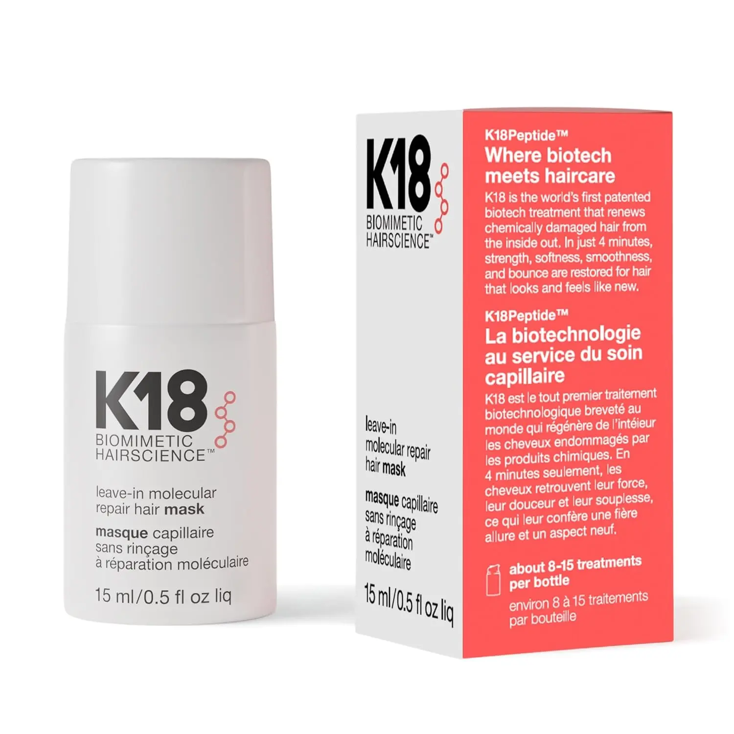 Leave-In Molecular Repair Hair Mask, Patented, Lasting Repair For Dry, Frizzy, Damaged Hair, Reverse Damage In 4 Minutes From Bleach, Color, Chemical Services + Heat