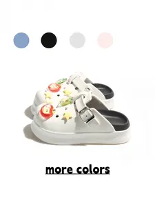 Women's Light Sea Salt Blue Vibrant Jelly Apple & Star DIY Clogs, Height-boosting & Slimming Anti-slip Slides for Campus Commute & Daily Outings