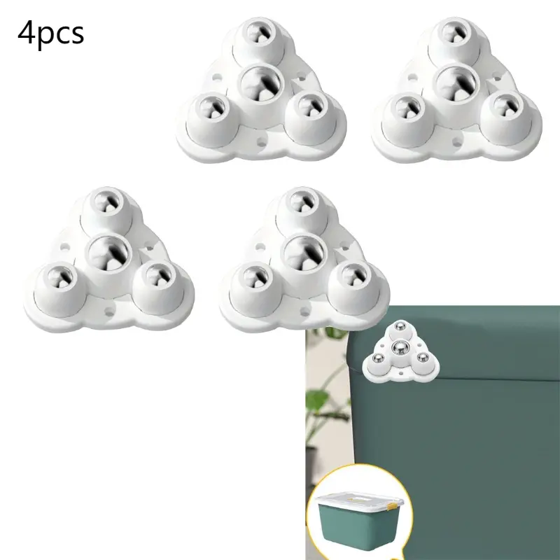 4pcs Self Adhesive Type Mute Ball Universal Wheel 3 Beads Furniture Casters Wheels Stainless Steel Wheel 360° Rotation