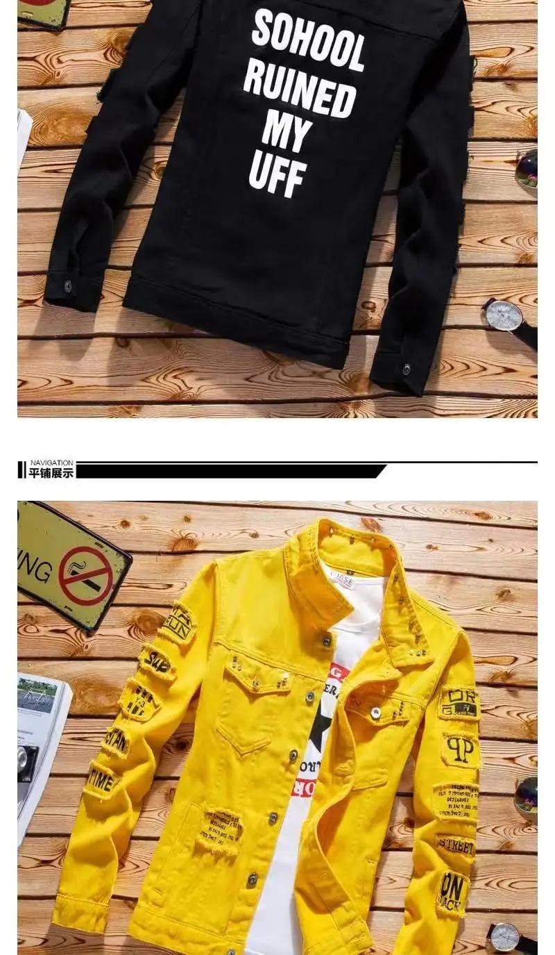 Spring Autumn Mens Denim Jacket + Jeans Pants Set Fashion Single Breasted Coat Trousers Two Piece Denim suit Clothes Fabric