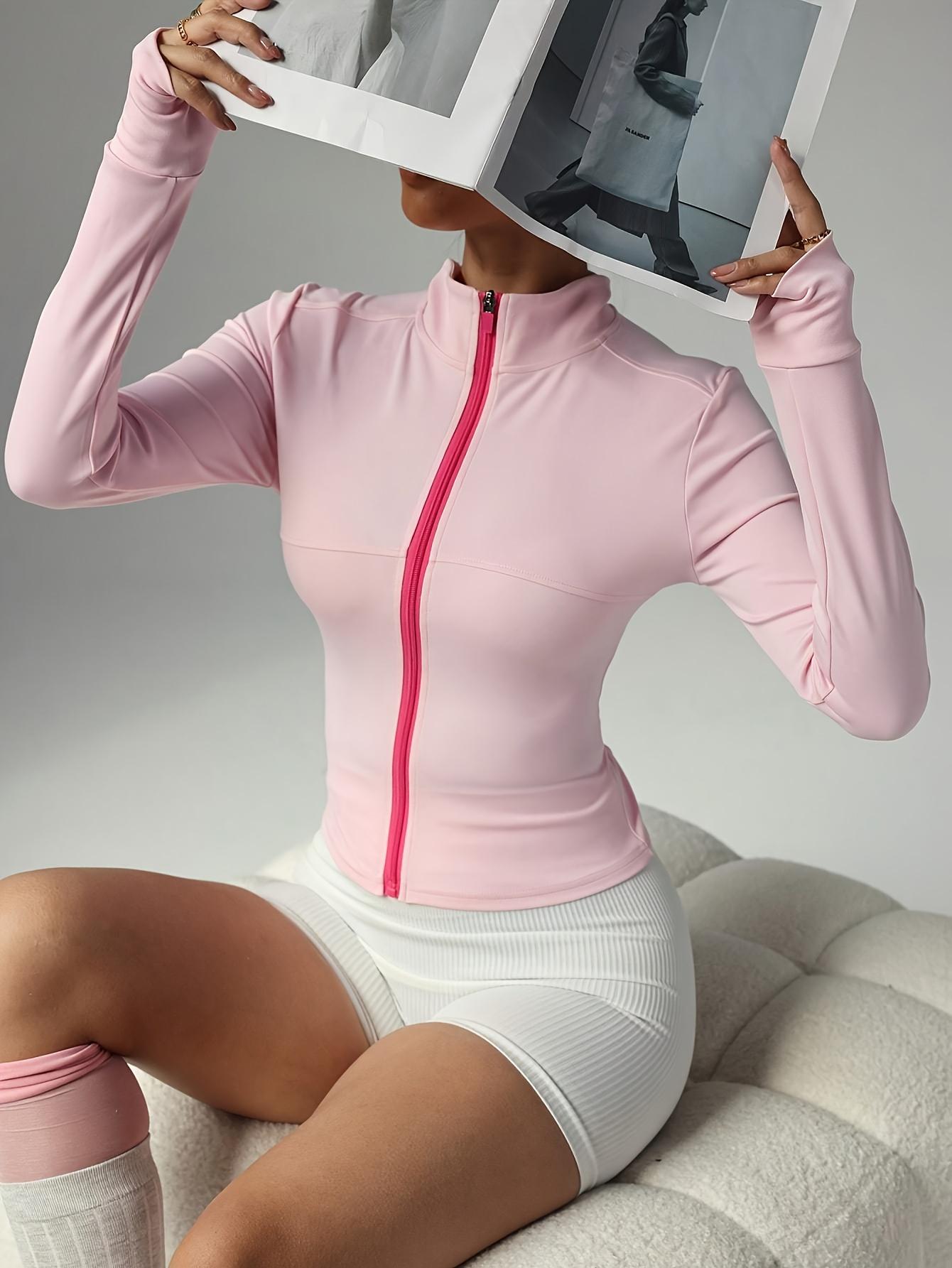 Elegant Slim Fit Womens Yoga Jacket Full Zip Lightweight Long Sleeve Coat for Gym Workouts and Casual Professional Wear Pink White Trench Style Puffer Jacket Machine Washable blonde blazer winter outfits for women