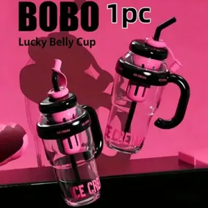 Summer Ice Cup High Aesthetic Girl Giant Water Cup, Milk Tea Cup with Straw and Strainer, Large Capacity Plastic Water Bottle