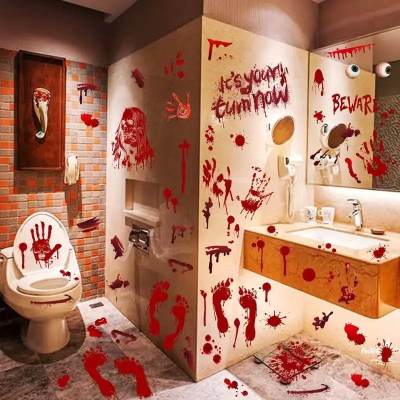 Halloween Decorations, 84 Halloween Window Stickers, 8 Blood Handprint Footprint Wall Floor Stickers, Horror Halloween Decoration Window Stickers
