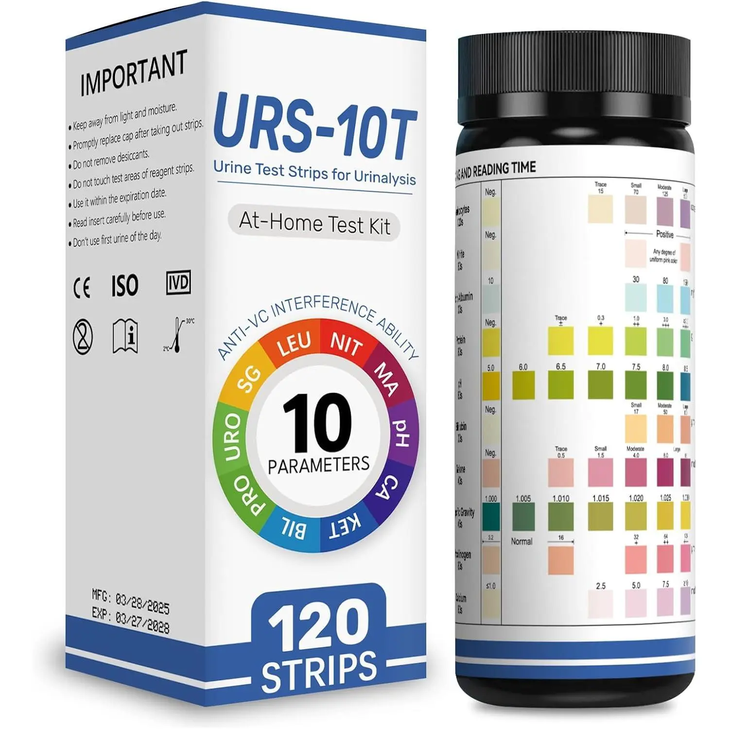 10-in-1 Urine Test Strips for Urinalysis – Full Panel Urinalysis Test Strips for Protein, Nitrite, Leukocytes, pH, Kidney and Liver Function (120 Strips)
