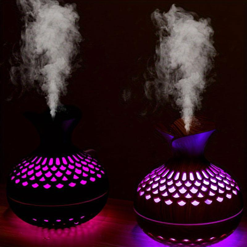 Wooden Vase Design Silent Colorful Light Air Humidifier, 1 Count Usb Powered Multipurpose Night Light Humidifier, Aromatherapy Machine for Home Office Bedroom, Aromatherapy Function Desktop Humidifier, Humidifier Atmosphere Light, Essential Diffuser