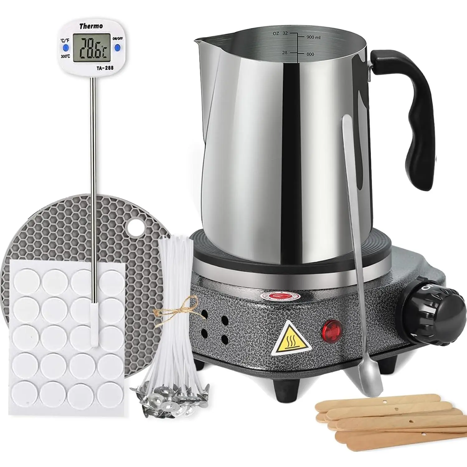 Candle Making kit with Hot Plate,Wax Melter for Candle Making,Candle Making Kit for Beginners with Melting Pot,Including Candle Pot,Electric Stove,Thermometer, Candle Wick,Anti-hot
