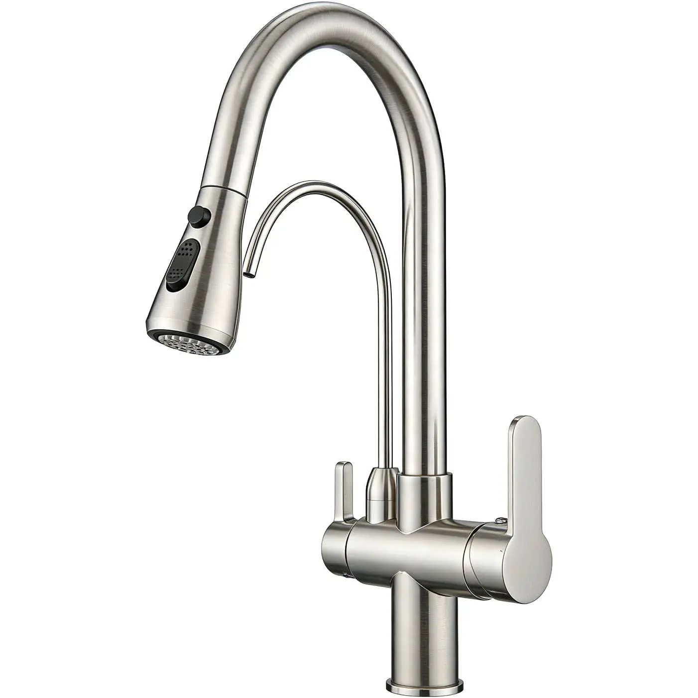 Kitchen Faucet with Water Filter Spout, Brushed Nickel | 2 in 1 Pull Down Sink Faucet,NSF Certified Filtered Water Tap,Detachable Deck Plate 1 or 3 Hole,Stainless Steel ﻿