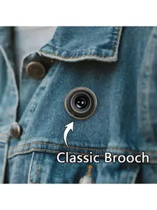 One-piece antique blue and brown iron alloy brooch, specially designed for men. With a black camera lens for clear and sharp design. A must-have accessory for fashion photography enthusiasts. Pattern decoration. Perfect for party decoration. Classic emble