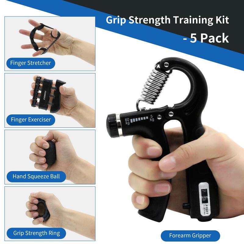 5 PCS Grip Strength Trainer Kit, Adjustable Hand Gripper with counter, Finger Exerciser, Grip Ring, Finger Stretchers, Stress Relief Ball for Rehab, Strength & Recovery finger grip strengthener big mama grip hand grip exerciser body workout adjustable