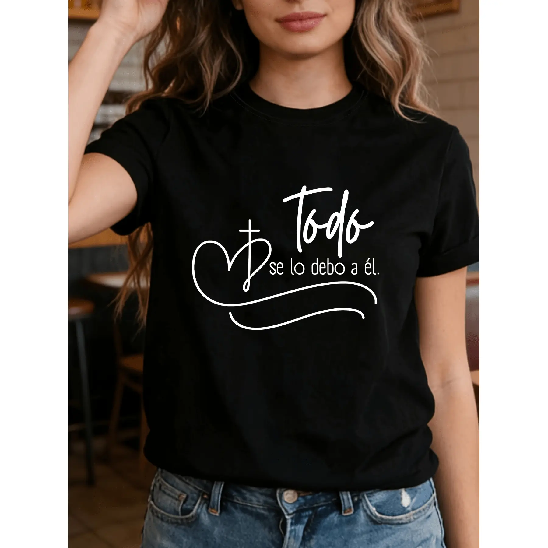 Women's Short Sleeve Round Neck Cotton Sports T-Shirt - Spanish Faith Cross Motif, Breathable Knit Lightweight Comfortable, Casual Versatile Spring Summer, XXL