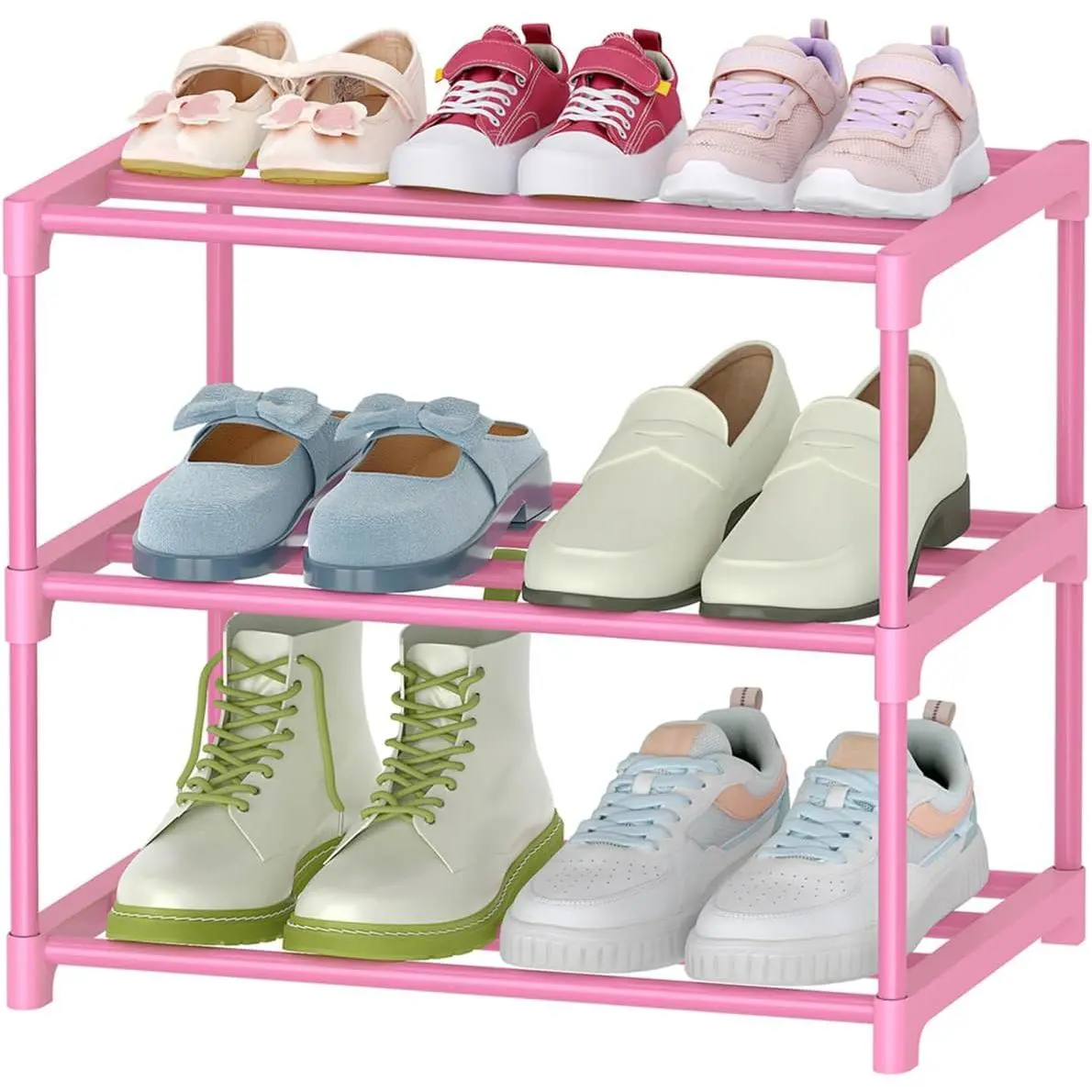 3-Tier  Shoe Racks for Women/Girls/' Closet, Small Shoe Storage for 5-7 Pairs, Lightweight Stackable Shoe Shelf Organizer for Entryway, Front Door Entrance, Bedroom