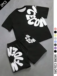 Unisex Summer Streetwear Set, Loose Fit Graphic T-Shirt & Straight Leg Shorts, Multi-Color Options, Comfortable & Versatile, Ideal for Various