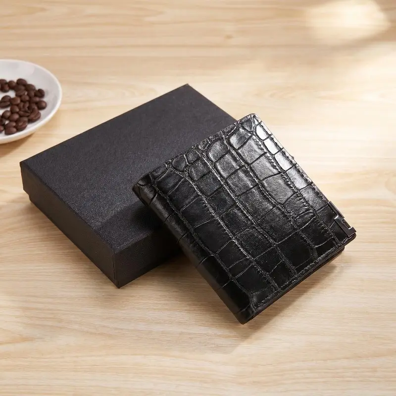 Kormeidy-fashion wallet Crocodile pattern men's wallet zipper change card bag fashionable business men's folding multi-functional wallet - comes with a beautiful gift box