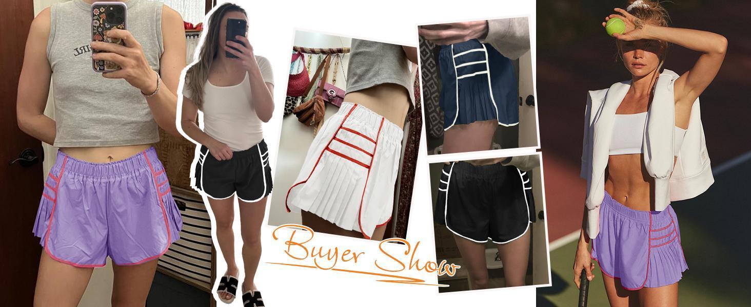 Imily Bela Womens Workout Gym Shorts Running Pleated Contrast Stitch Elastic Waist Athletic Quick Dry Shorts