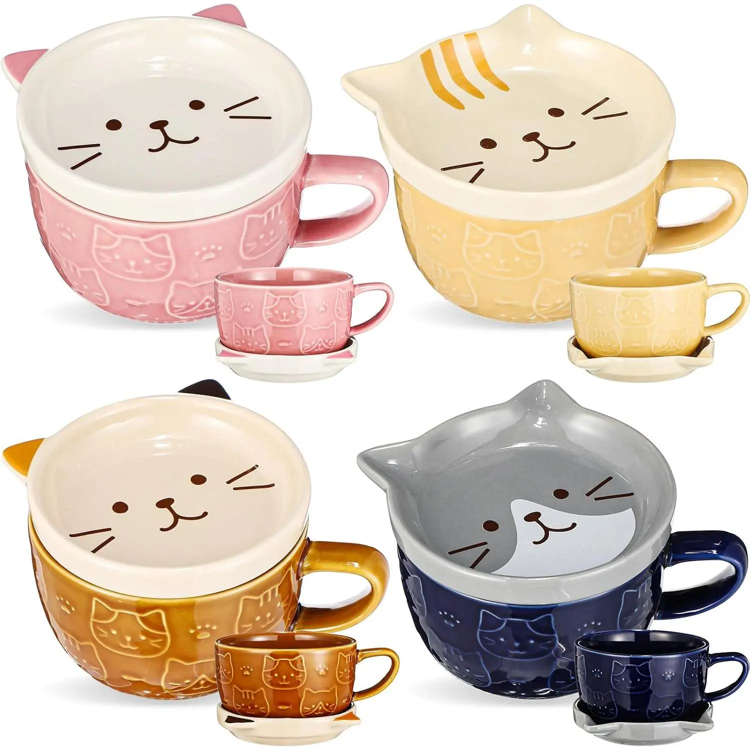 4 Set Cute  Mug with Lid Ceramic Coffee  Mug 10oz Kawaii Kitten Cups for  Lovers Funny Novelty Milk Breakfast Cups Nurse Christmas Birthday  for Women Wife Mum  Men