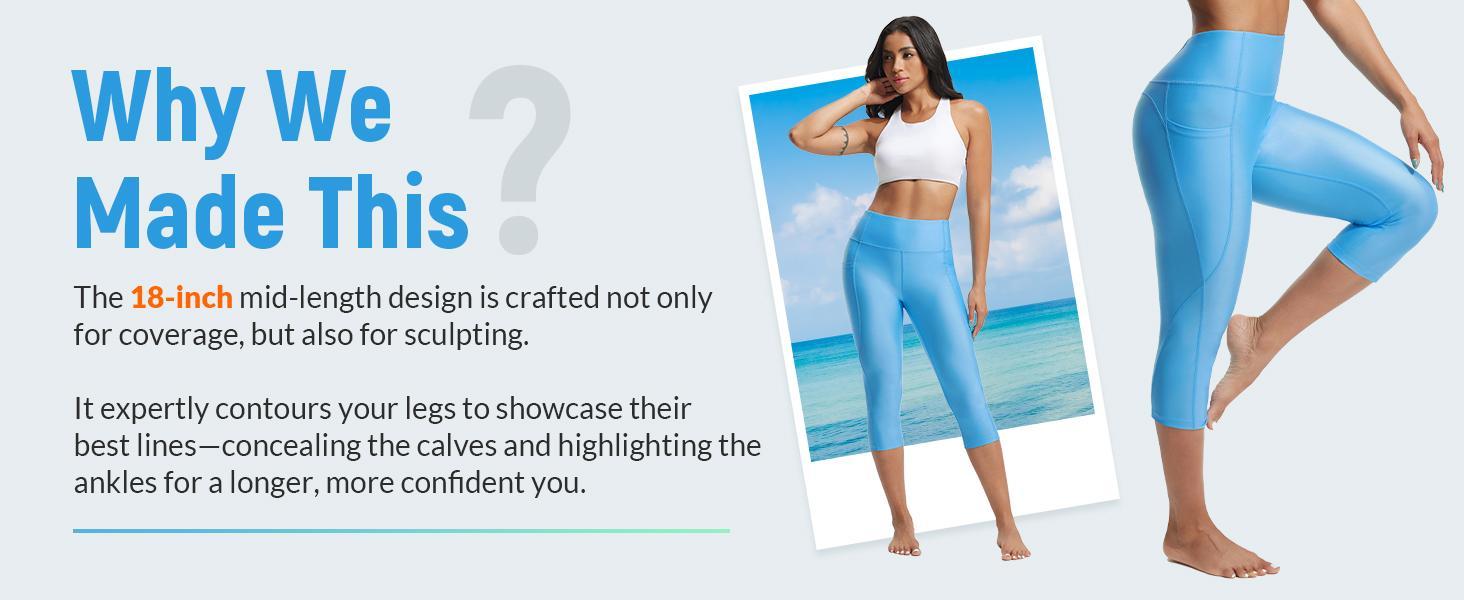 Baleaf Womens 18 Inch High Waisted Swim Capris UPF 50 Sun Protection Swim Tights With Built In Liner And Pockets For Water Aerobics