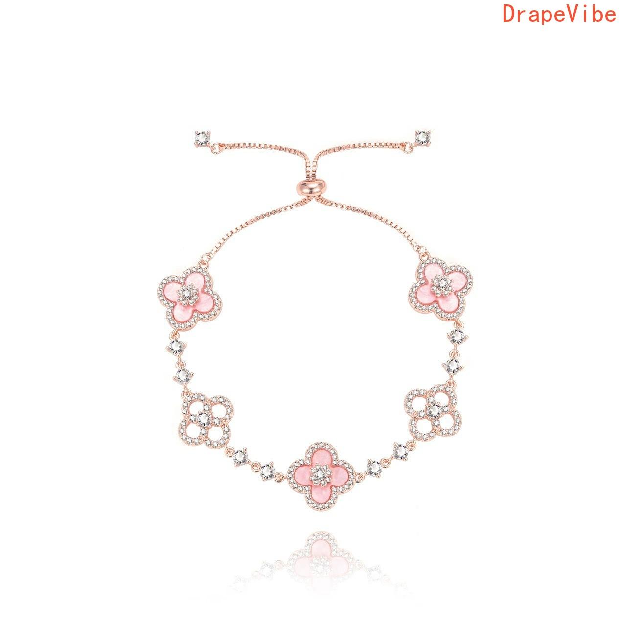 Pavé Zircon Clover Bracelet Rose Gold Tone Sweet Princess Style Light Luxury Daily Wear Jewelry For Women