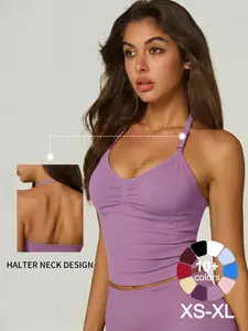 Women's Halter Neck Shapewear Tank Top with Removable Pads, Adjustable Straps Camisole, Seamless Comfortable Tops, All Seasons