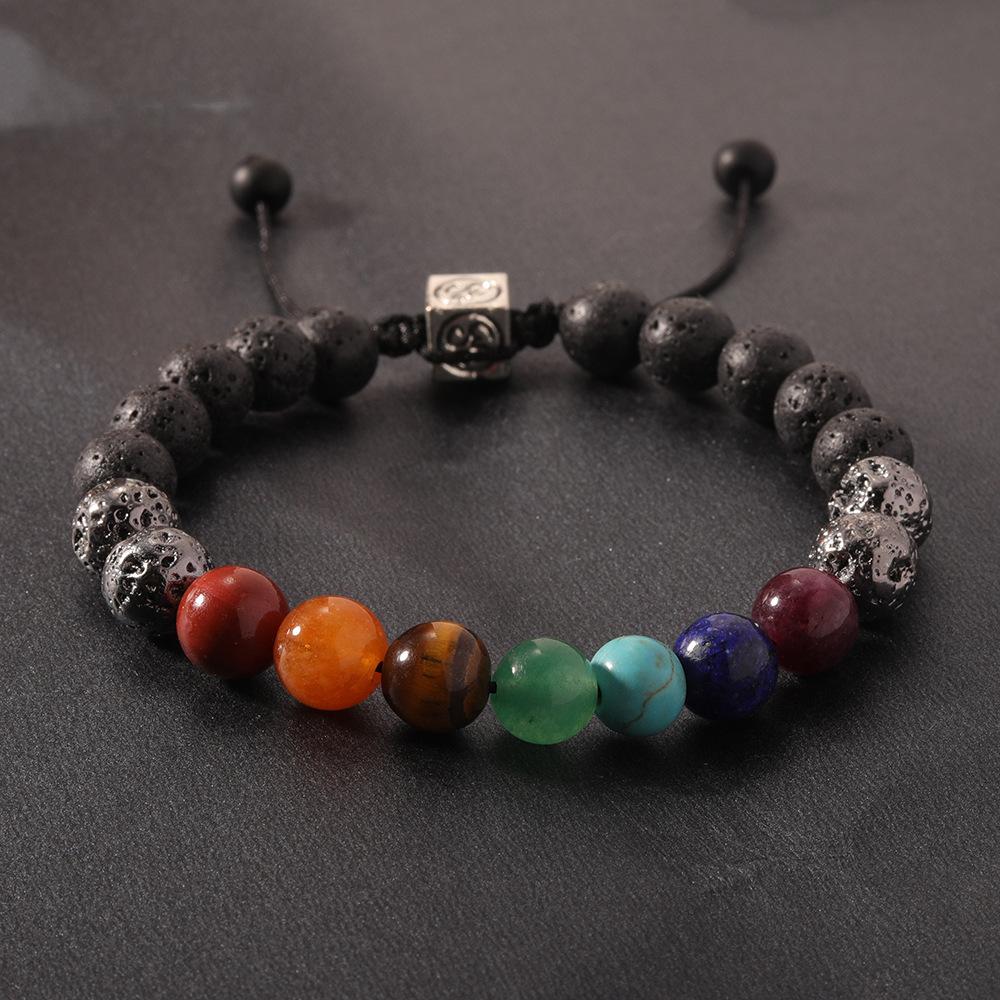 7 Chakras Natural Stone Beaded Bracelet for Women Men, Yoga Meditation Energy Balance Healing Crystal Lava Rock Diffuser Bracelet, Reiki Anxiety Relief Jewelry Gift