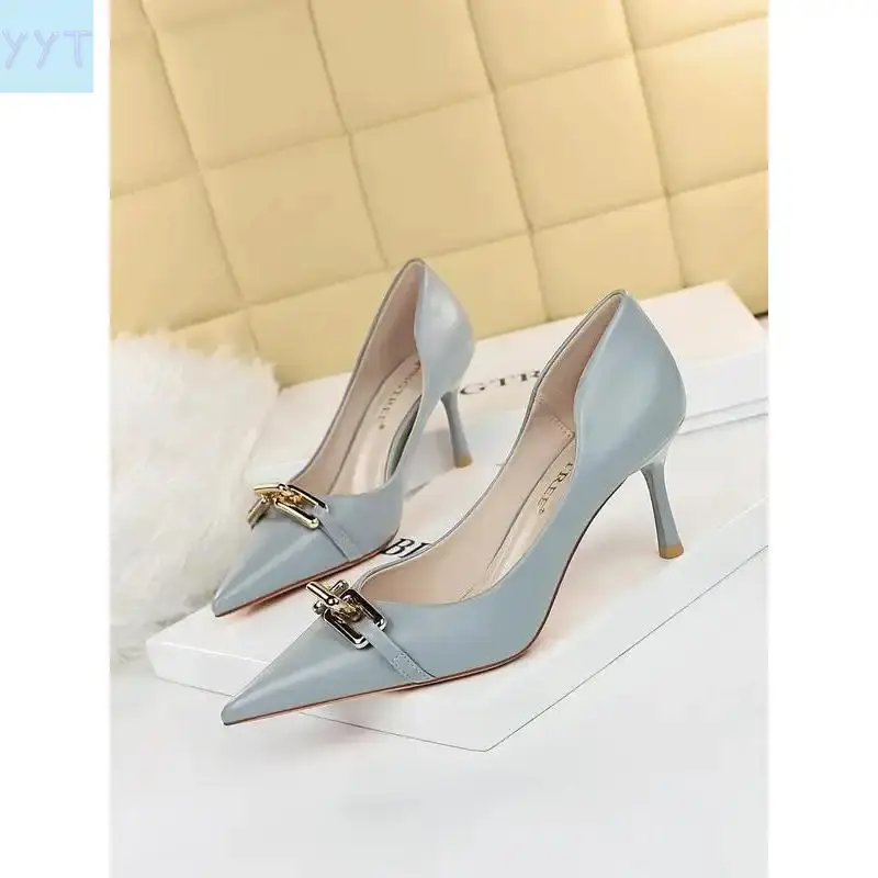 YYT1 Women's Elegant Pointed Toe Metal Decoration Stiletto Heels,  New Style Trendy Gorgeous Heel Shoes, Chic All-match Shoes Daily Wear