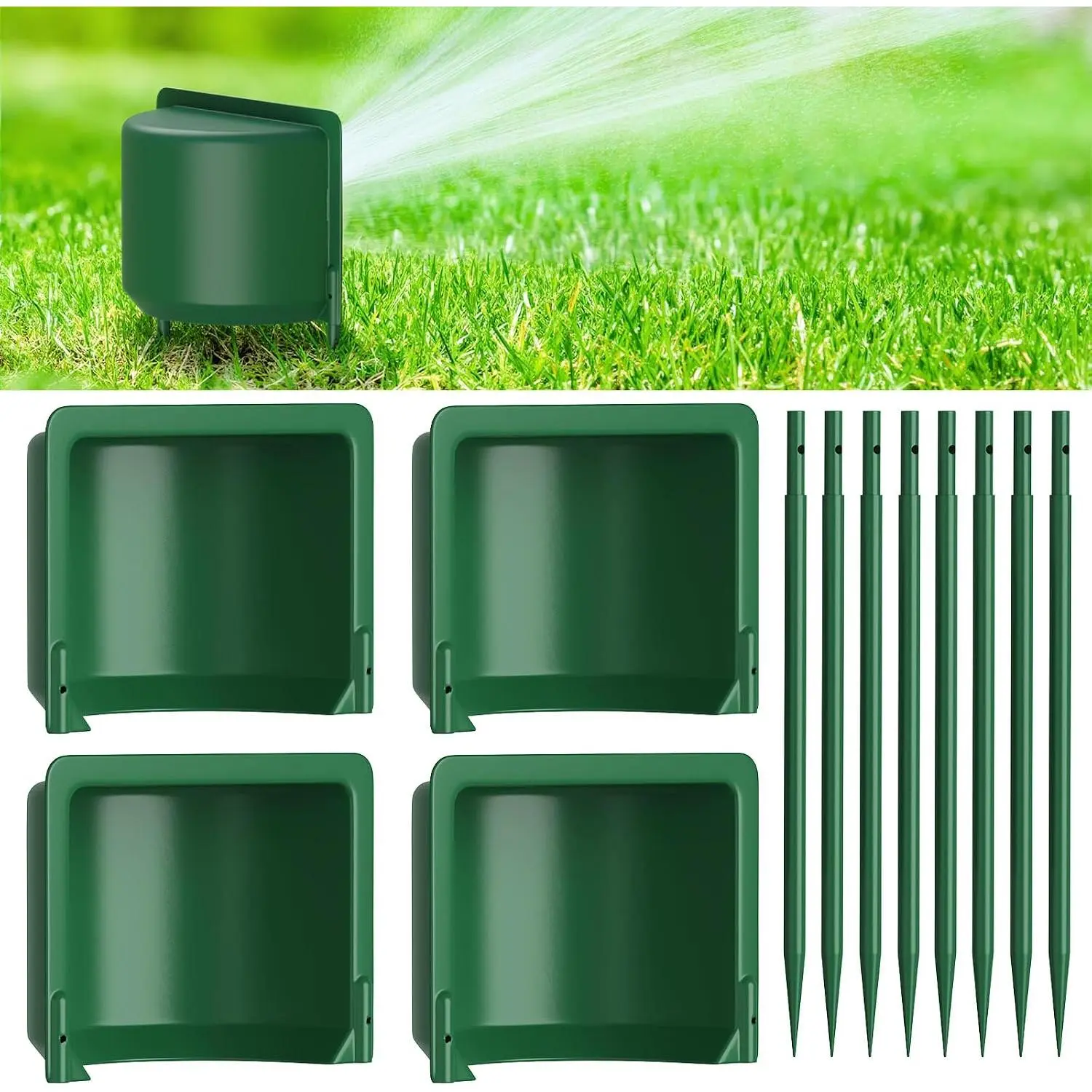 4 Pack Sprinkler Splash Guard Shield with 10.43'' Poles | Splash-Proof Sprinkler Guard Cover, Plastic Irrigation  Overspray Protector for Outdoor Lawns, Parks, Garden, Backyard