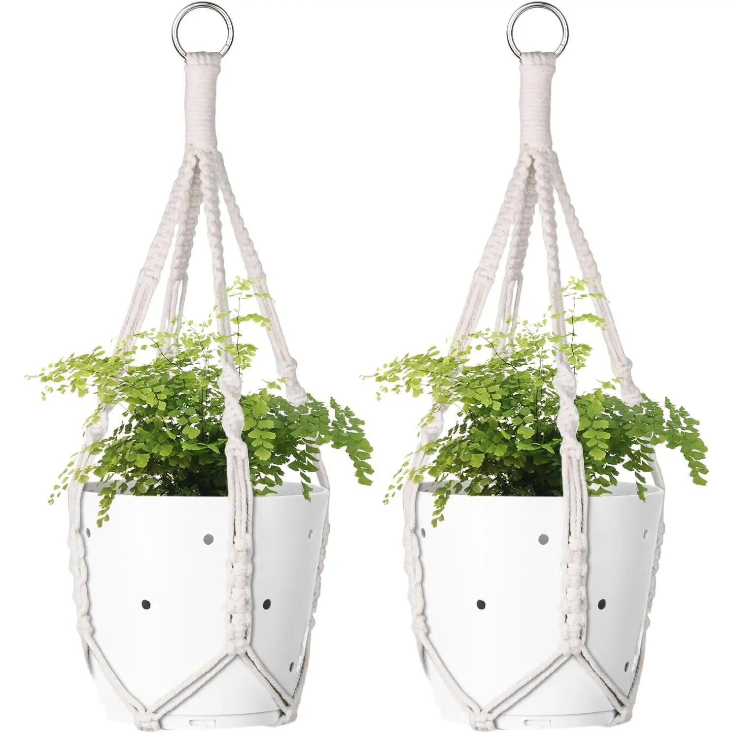 2-Pack 20-Inch Synthetic Rope Macrame Plant Hanger - Bohemian Look, Flexible Shape, Plant Support for Indoor Outdoor Home Garden Decoration (POTS NOT Included)