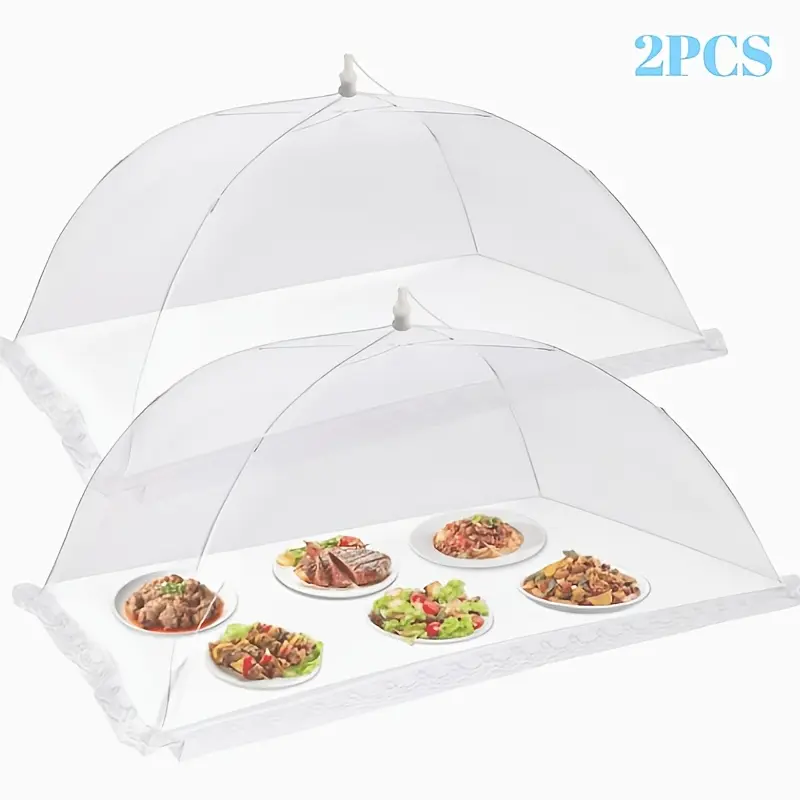2pcs Large White Mesh Food Cover Tent - Foldable & Washable, Pop-Up Umbrella-Style Net for Outdoor Picnics, BBQs & Home Use, Essential for Protecting from Insects, Perfect for Cooking, Grilling & Parties, Holiday gifts, Cooking Accessories