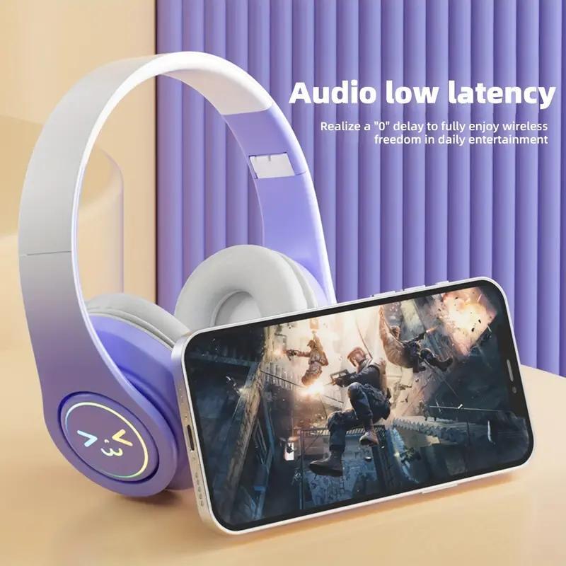Wireless Headphones, Over-ear Design Headphone with Light Effect, Foldable Headphones Suitable for Gaming, Office, Queue, Audio